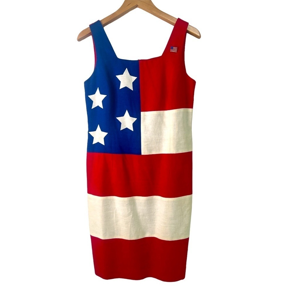 Sharon Young Red White & Blue Flag Linen Dress Size 4